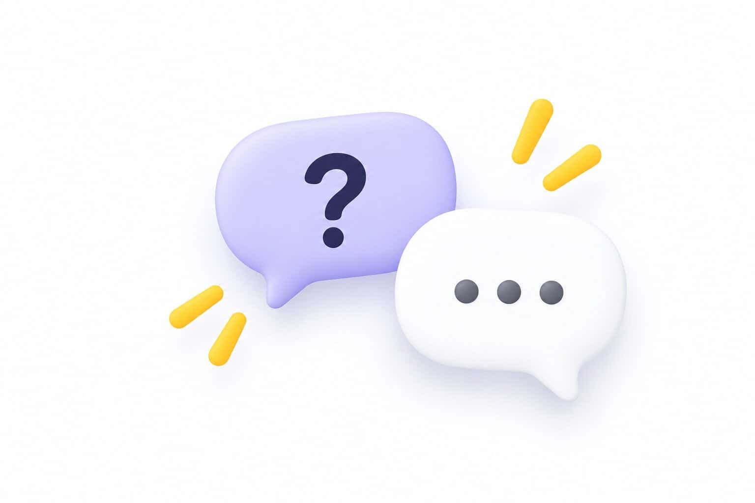 Purple and white speech bubbles with a question mark.